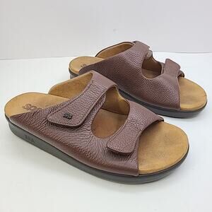 SAS Cozy Slide Sandal Leather Amber Brown TriPad Comfort Adjust Womens 11.5 WW